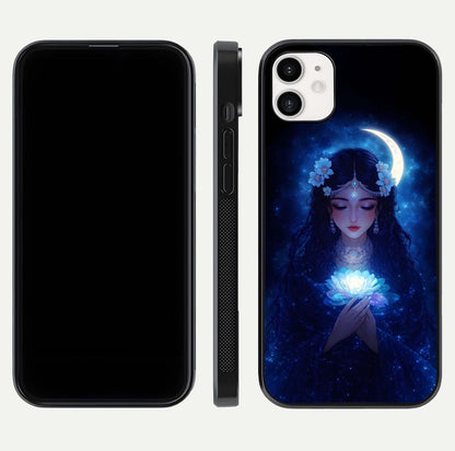 Mystic Moon Queen Glass Case for iphone-12 front & back layout highlighting divine illustration and edges