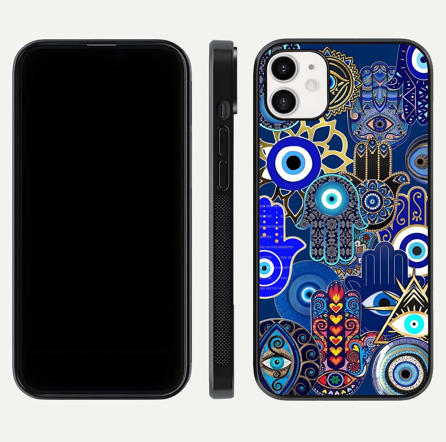 Mystic Palm Guard Glass Case for iphone-12 front & back layout highlighting spiritual art and edge finish