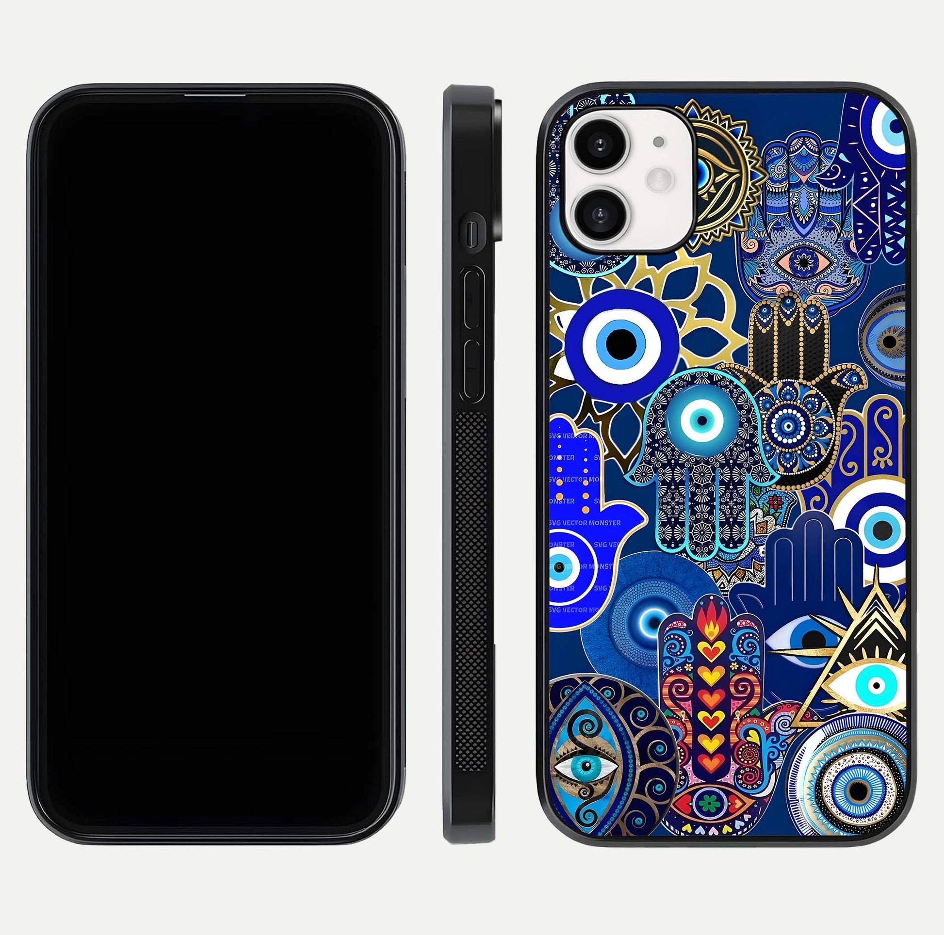 Mystic Palm Guard Glass Case for iphone-12 front & back layout highlighting spiritual art and edge finish