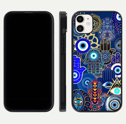 Mystic Palm Guard Glass Case for iphone-12 front & back layout highlighting spiritual art and edge finish