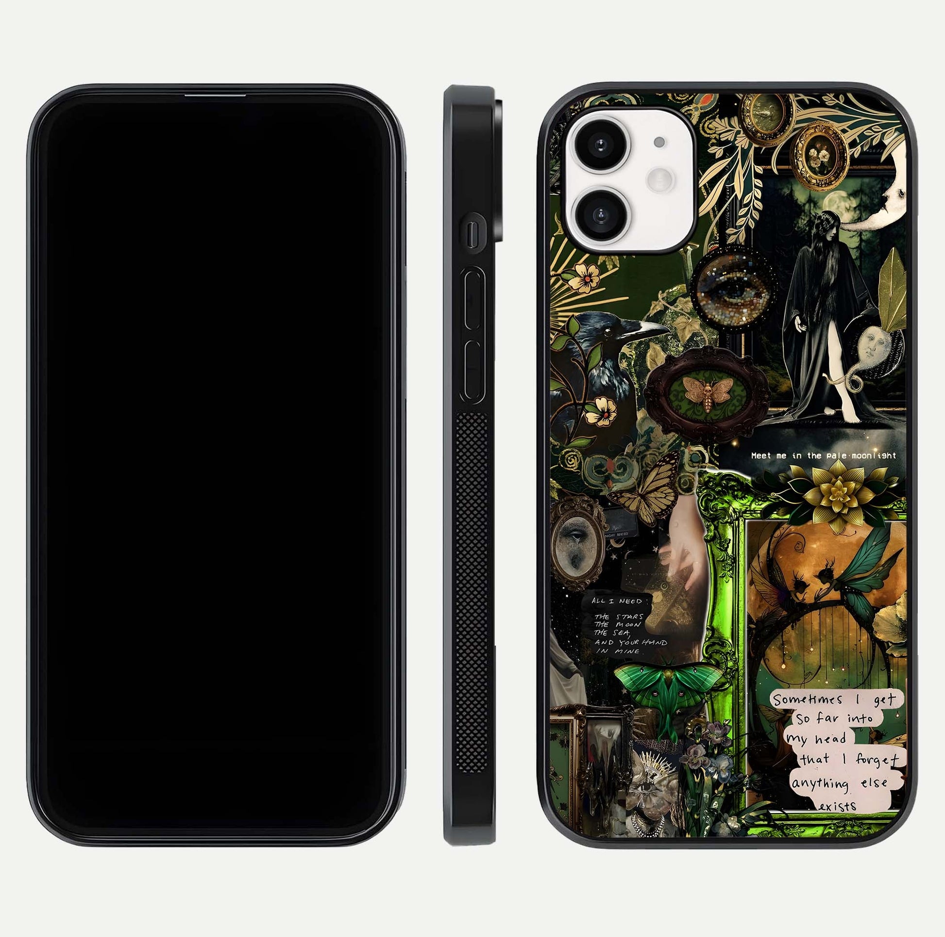 Mystic Woods Secret Glass Case for iphone-12 front & back layout showing nature theme and smooth edges