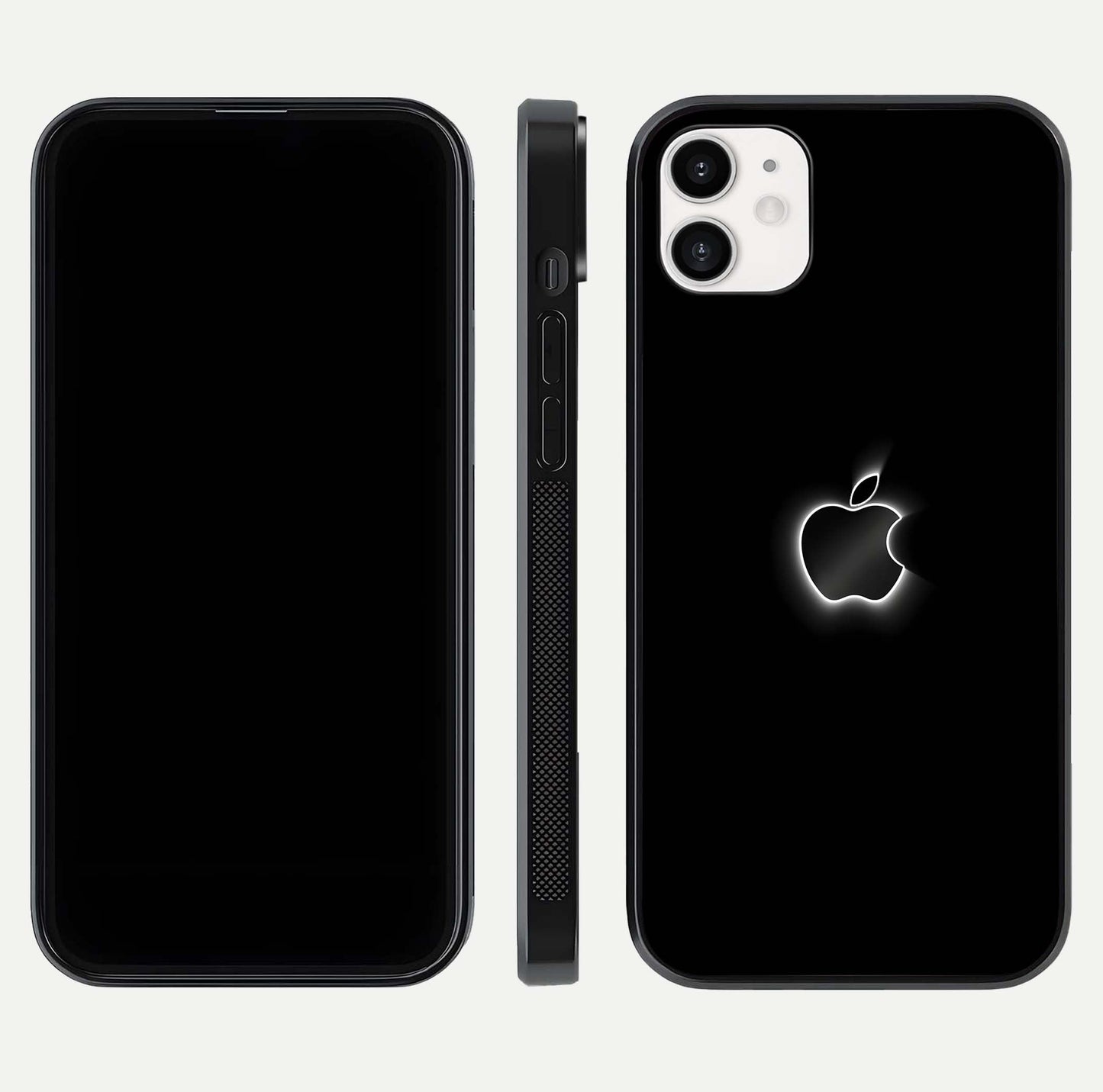 Neon Apple Glow Glass Case for iphone-12 front & back layout showing bright tones and edge curve