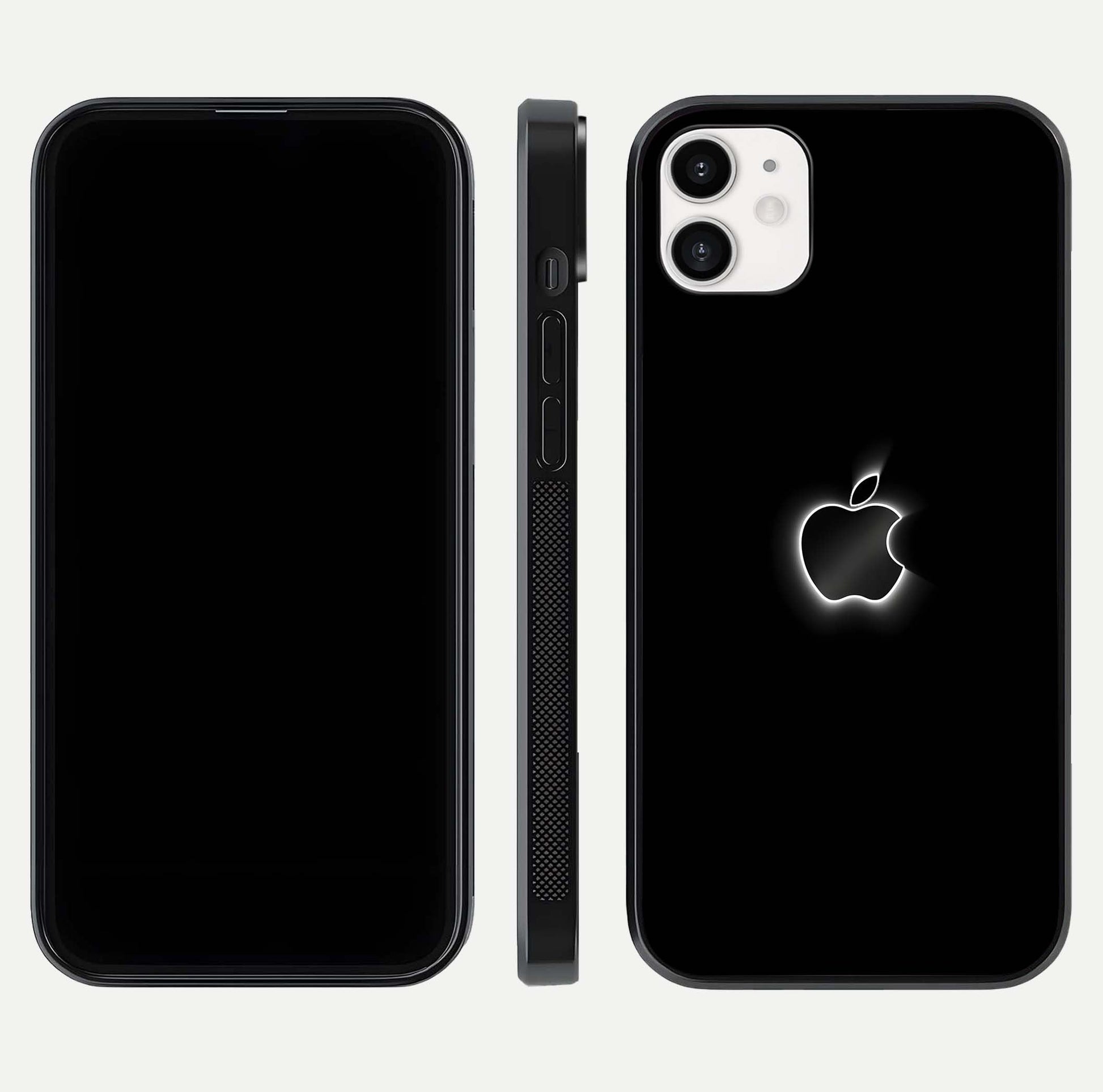 Neon Apple Glow Glass Case for iphone-12 front & back layout showing bright tones and edge curve