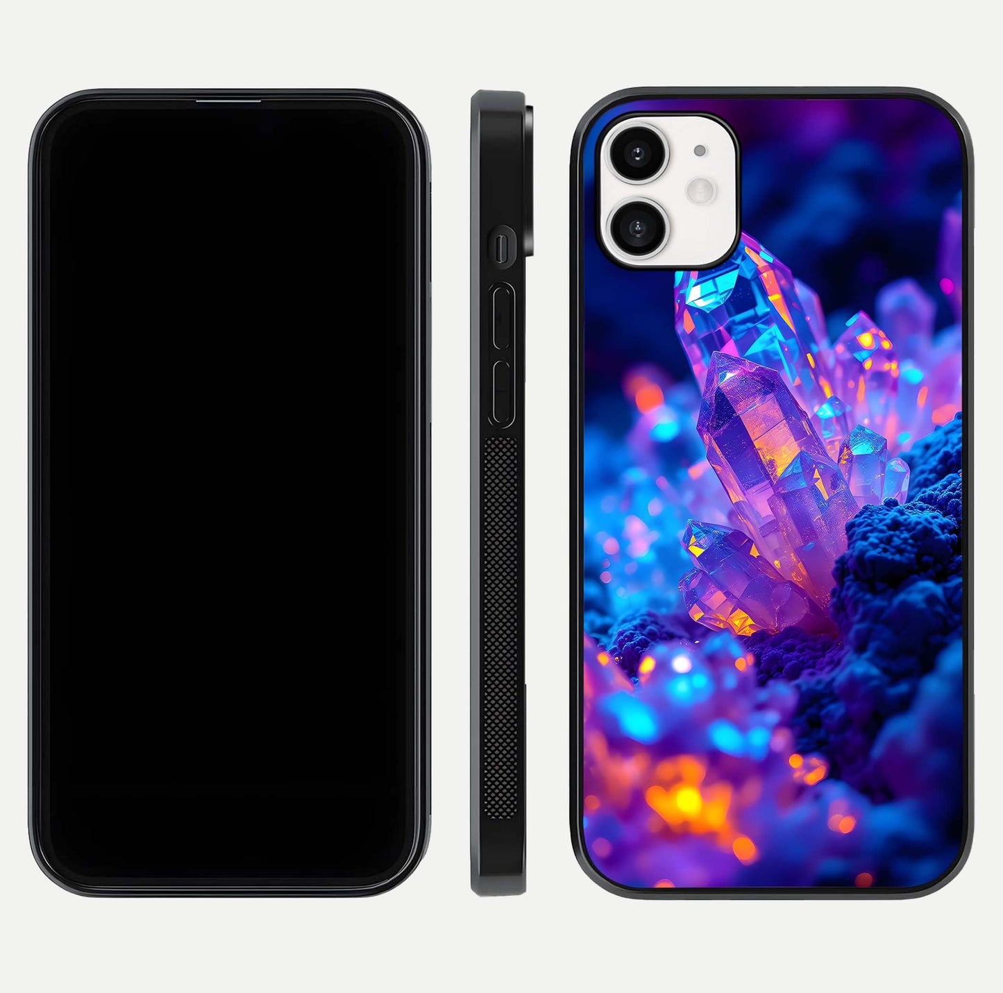 Neon Aura Shards Glass Case for iphone-12 front & back layout showing vivid tones and edge finish