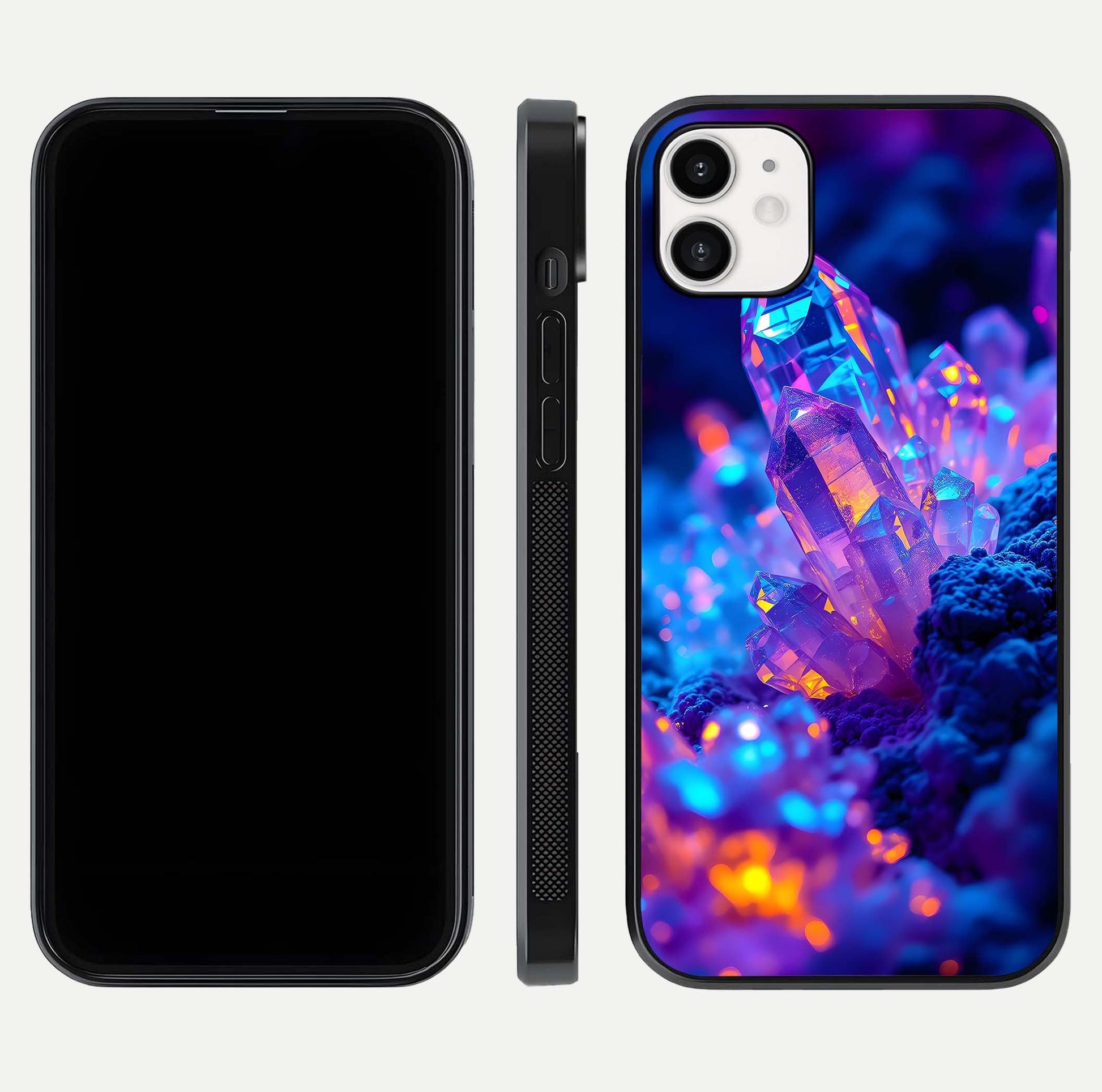 Neon Aura Shards Glass Case for iphone-12 front & back layout showing vivid tones and edge finish