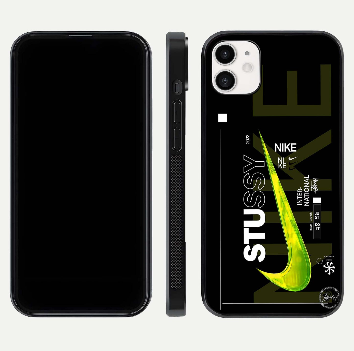 Neon Street Edition Glass Case for iphone-12 front & back layout highlighting street art vibe and edges
