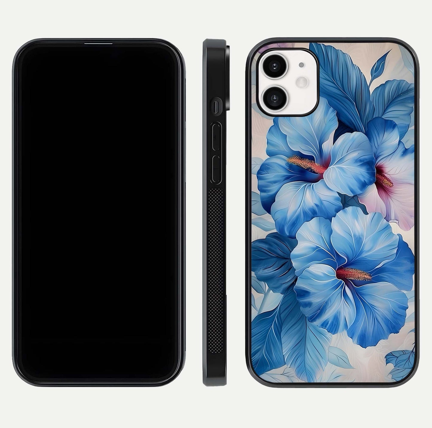 Ocean Hibiscus Grace Glass Case for iphone-12 front & back layout showing vibrant oceanic tones and curves
