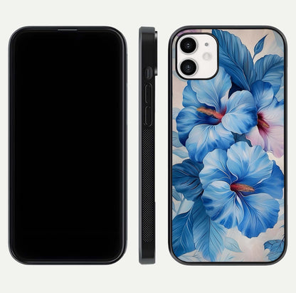 Ocean Hibiscus Grace Glass Case for iphone-12 front & back layout showing vibrant oceanic tones and curves