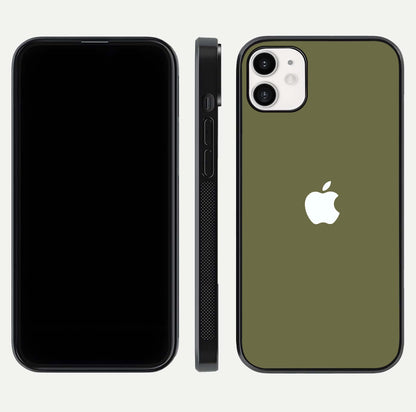 Olive Matte Essence Glass Case for iPhone 12 Mini front & back layout highlighting simple design and clean edges
