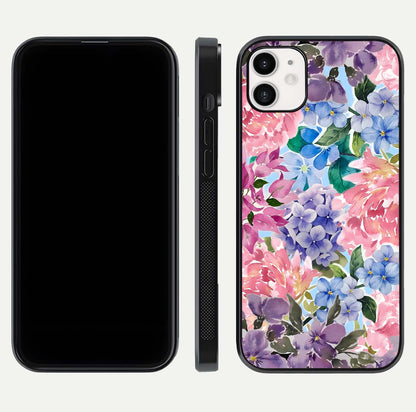 Pastel Floral Mix Glass Case for iphone-12 front & back layout showing gentle tones and elegant edges
