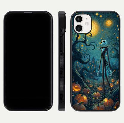 Pumpkin Moonlight Tale Glass Case for iphone-12 front & back layout showing festive orange tone and edges