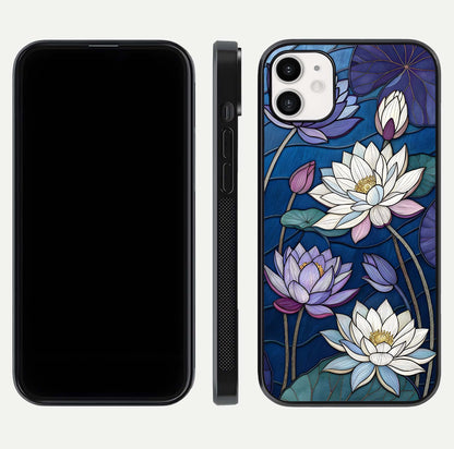 Purple Lotus Stained Glass Case for iphone-12 front & back layout showing bright tones and smooth edge finish