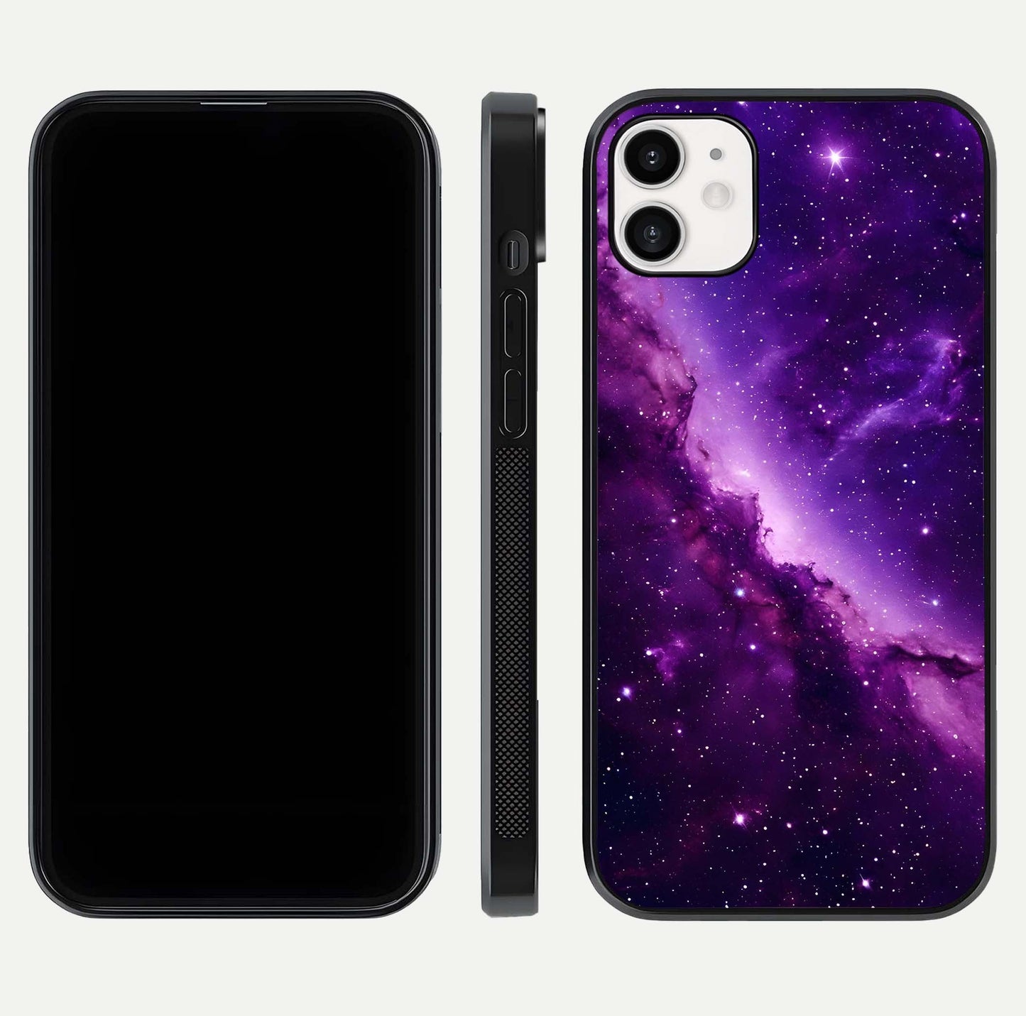Purple Shade Sky Glass Case for iphone-12 front & back layout showing HD tones and clean glass edges