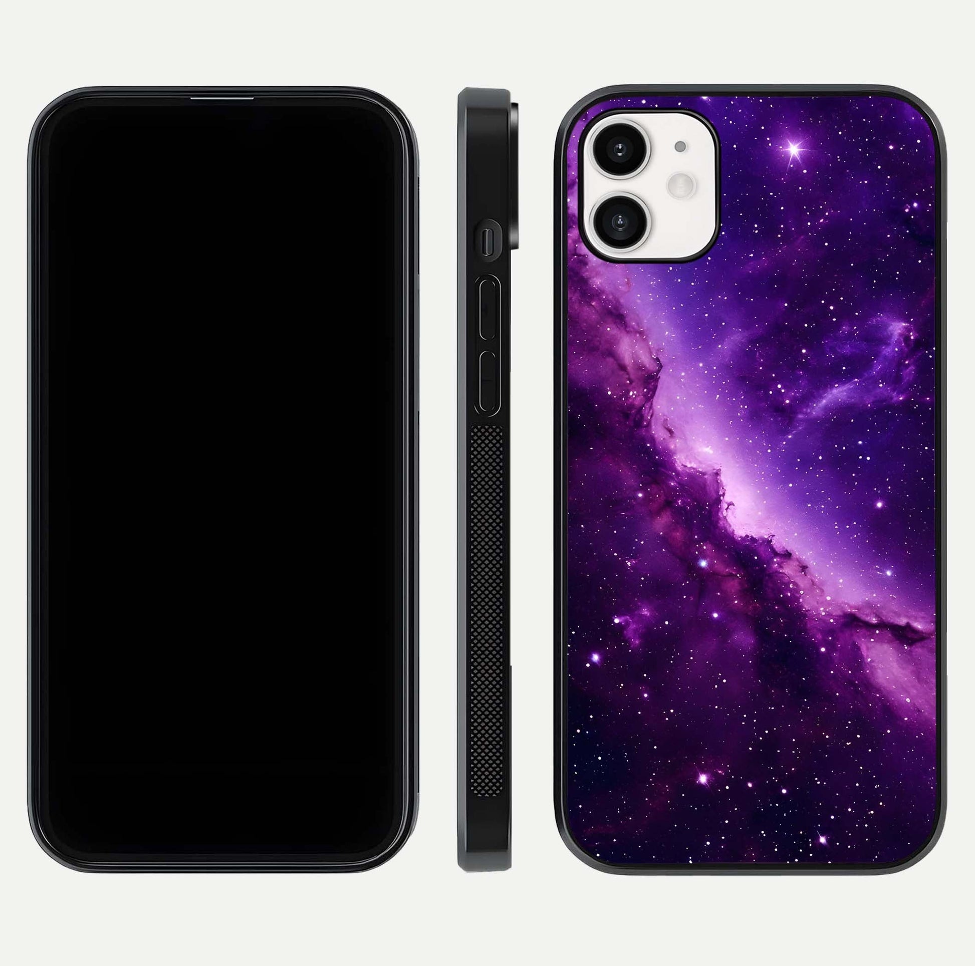 Purple Shade Sky Glass Case for iphone-12 front & back layout showing HD tones and clean glass edges