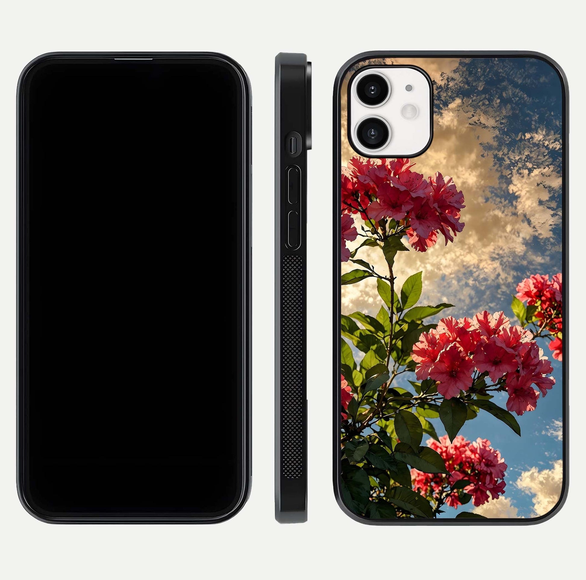 Red Bloom Skies Glass Case for iphone-12 front & back layout showing soft gradient sky tones and edges
