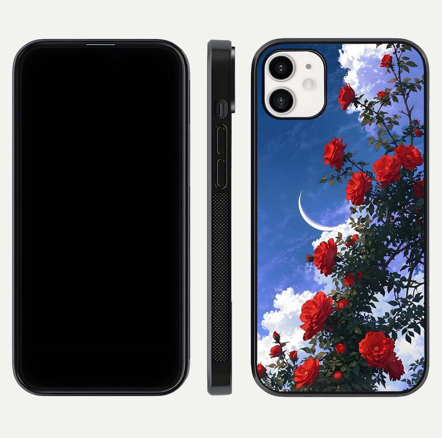 Rose Drift Flowers Glass Case for iphone-12 front & back layout showing rose gradient tones and edges