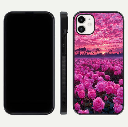 Rose Sunset Valley Glass Case for iphone-12 front & back layout highlighting gradient tones and glass shine