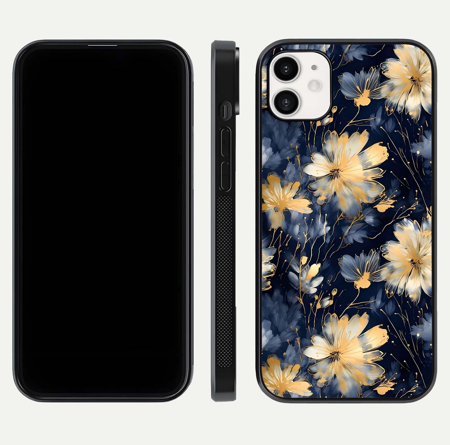 Royal Petal Dream Glass Case for iphone-12 front & back layout showing floral pattern and clean edge finish