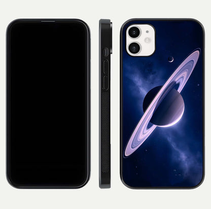 Saturn Ring Mystique Glass Case for iphone-12 front & back layout showing cosmic tones and edge glow