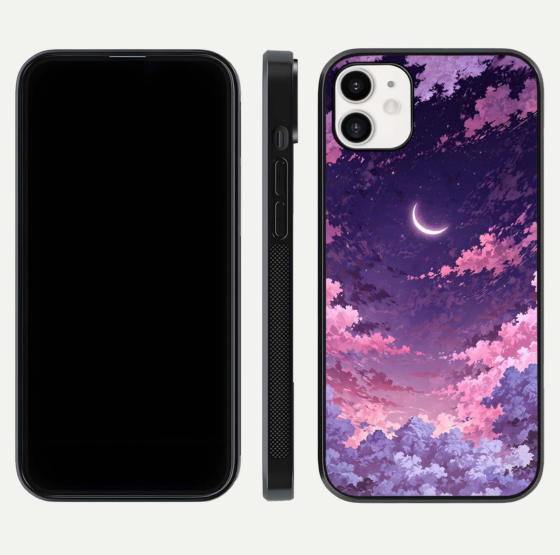 Sky Drift Clouds Glass Case for iphone-12 front & back layout showing sky tones and smooth edge design
