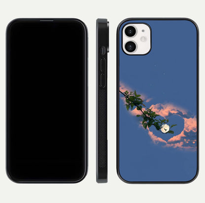 Sky Under Tree Glass Case for iphone-12 front & back layout showing sky tones and curved glass edge