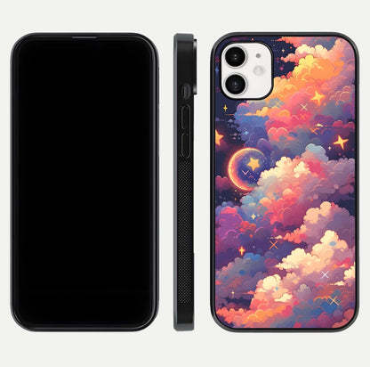 Starlit Dream Clouds Glass Case for iphone-12 front & back layout showing gradient tones and smooth edge