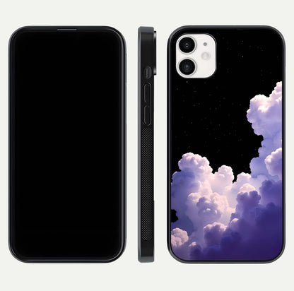 Starlit Night Whispers Glass Case for iphone-12 front & back layout showing moon tones and curved edges