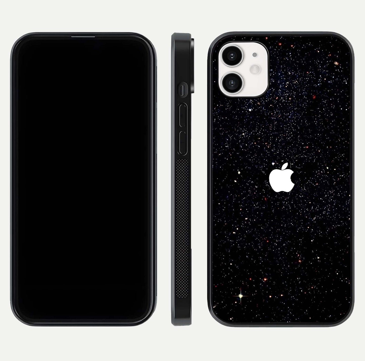 Starry Apple Galaxy Glass Case for iphone-12 front & back layout showing cosmic tones and sleek edge