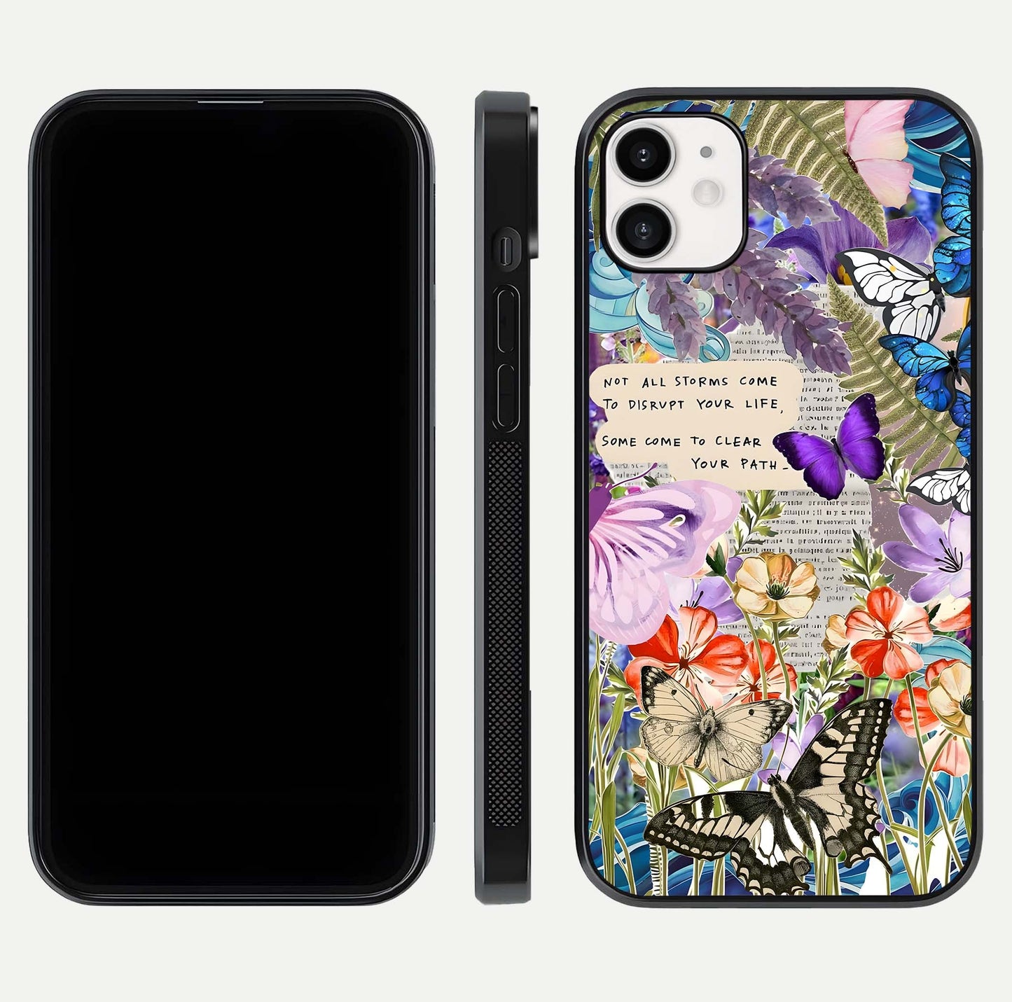 Storm Path Bloom Glass Case for iphone-12 front & back layout showing moody floral blend and edges