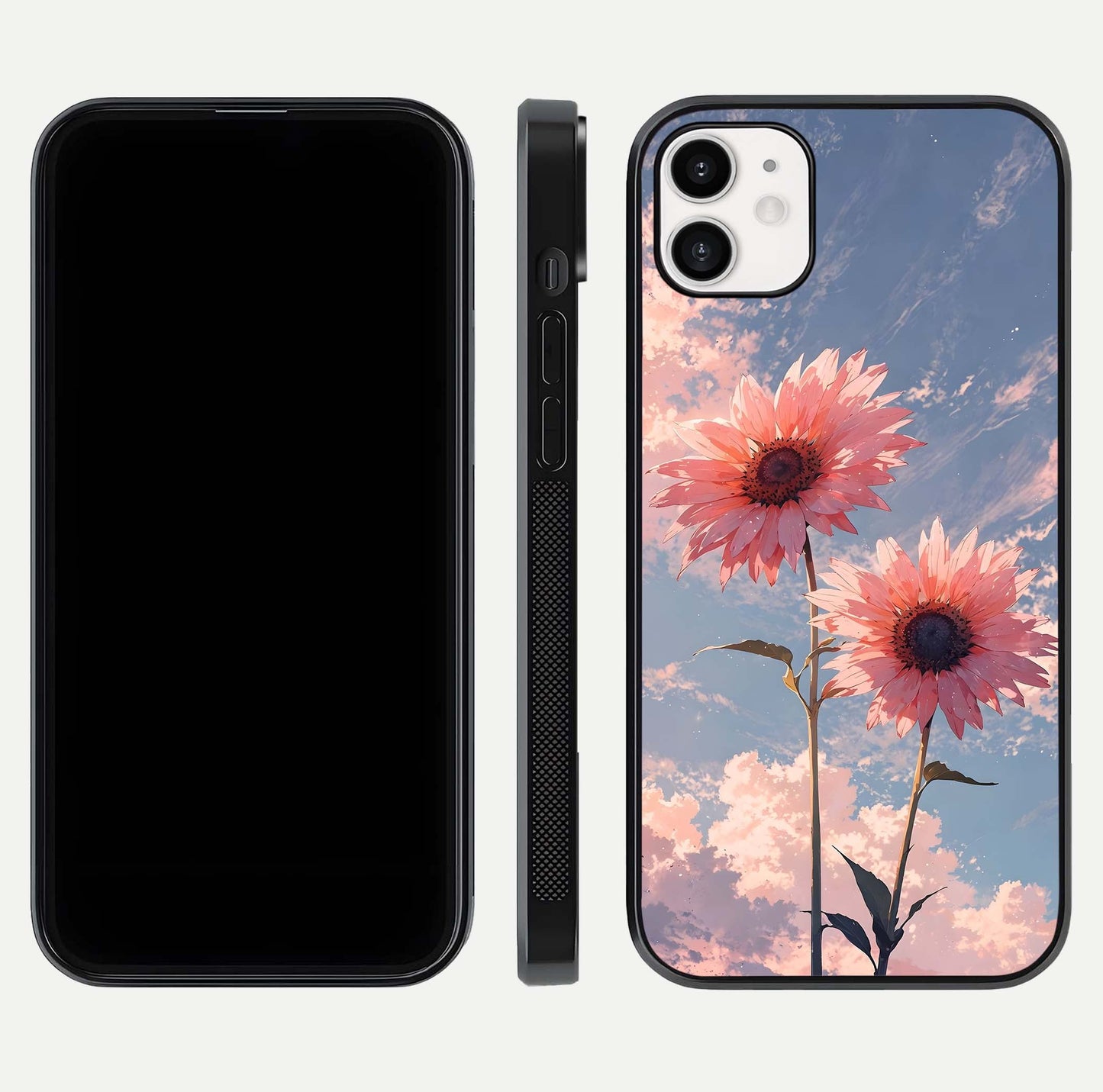 Sunlit Daisy Glow Glass Case for iphone-12 front & back layout showing vibrant sunlight hues and clean edge