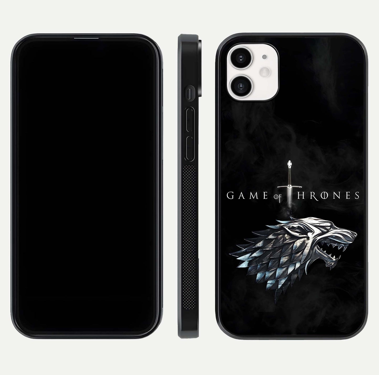 Throne Wolf Legacy Glass Case for iphone-12 front & back layout showing bold pattern and sharp edge