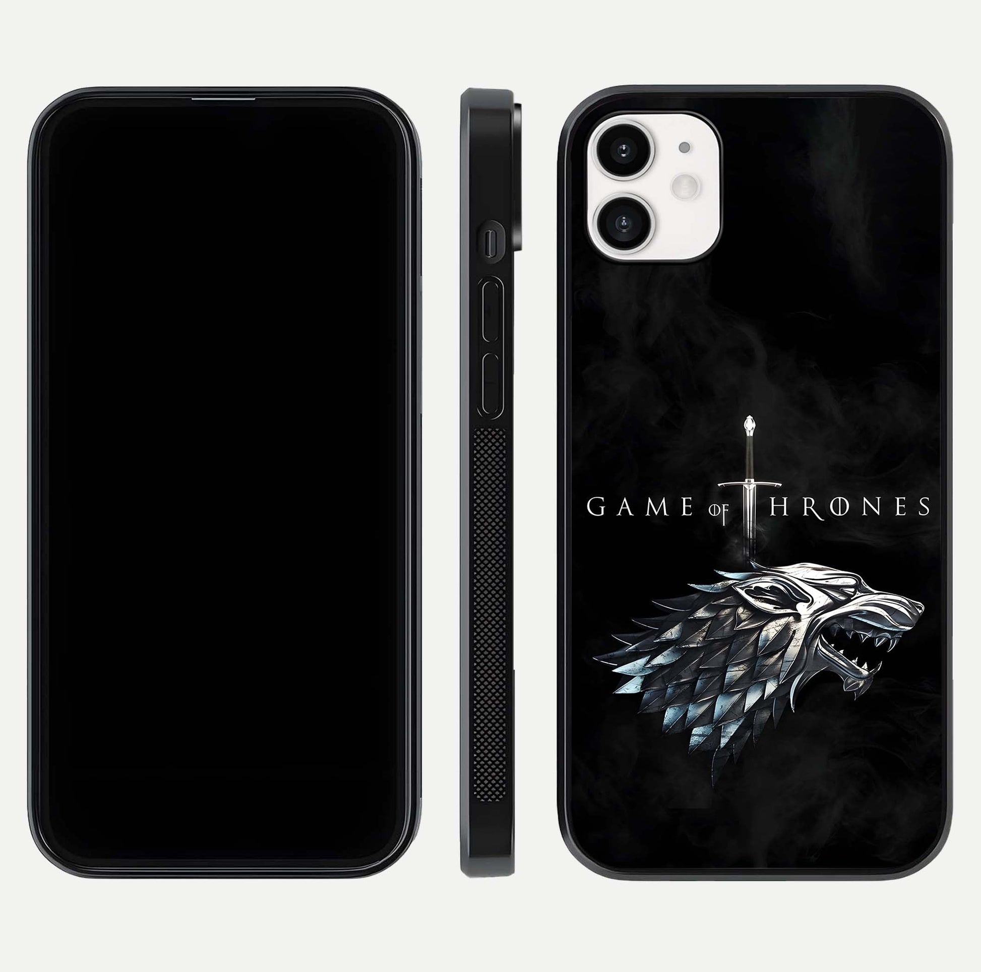Throne Wolf Legacy Glass Case for iphone-12 front & back layout showing bold pattern and sharp edge