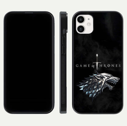 Throne Wolf Legacy Glass Case for iphone-12 front & back layout showing bold pattern and sharp edge
