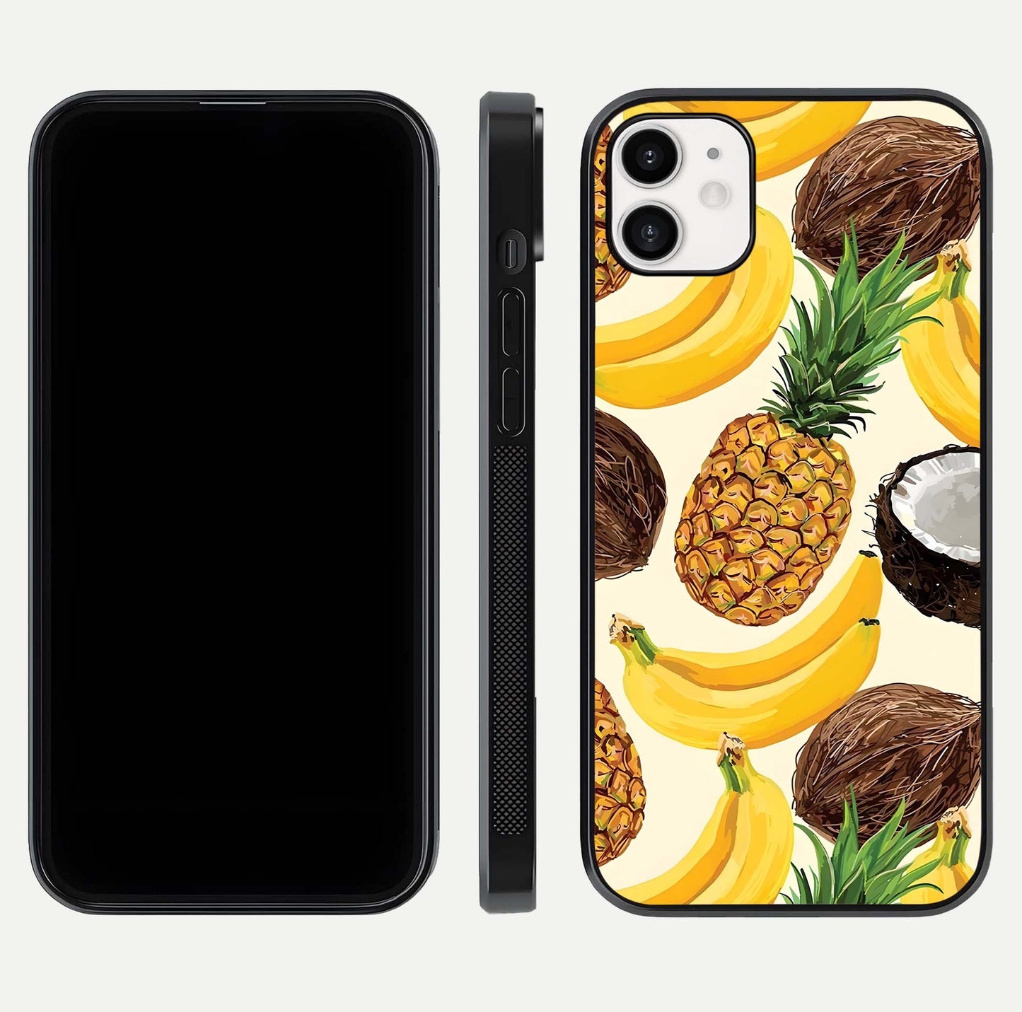 Tropical Fruit Mood Glass Case for iphone-12 front & back layout showing playful tones and clean edge