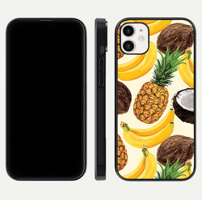 Tropical Fruit Mood Glass Case for iphone-12 front & back layout showing playful tones and clean edge