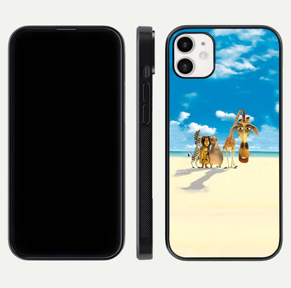 Tropical Fun Squad Glass Case for iphone-12 front & back layout showing fun pattern and smooth edges
