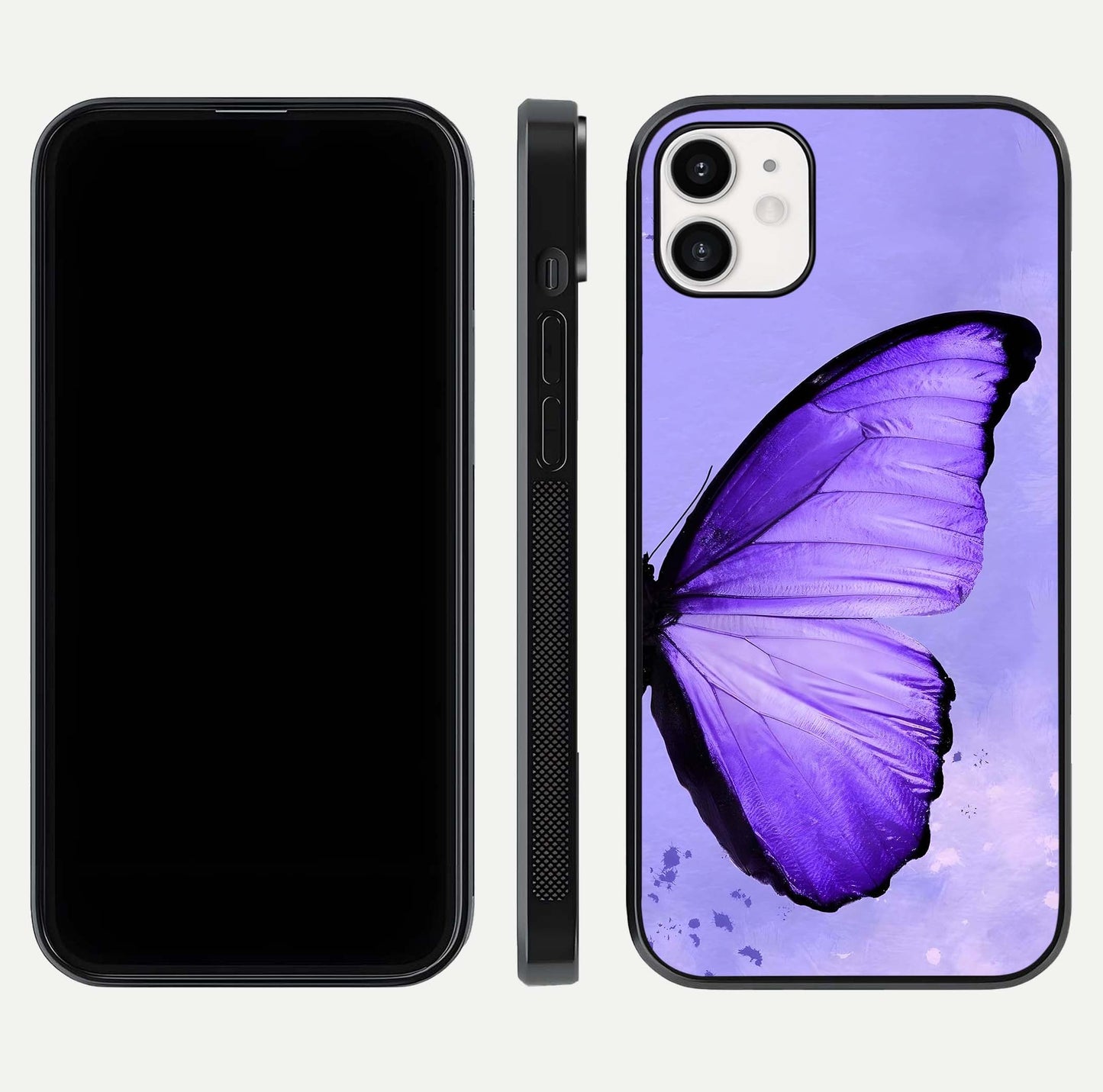 Violet Dream Wing Glass Case for iphone-12 front & back layout showing violet tones and smooth edges