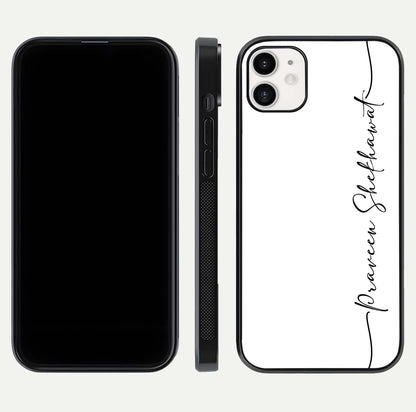 White Tune Custom Name Glass Case for iPhone 12 Mini front & back layout showing clean design and text placement