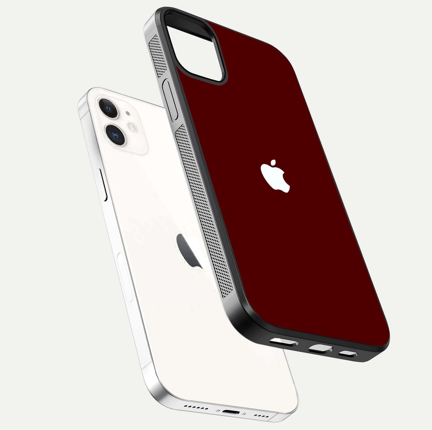 Apple Crimson Core Glass Case for iphone-12 floating mockup with red-gloss effect and metallic Apple design