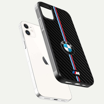 BMW Pattern Glass Case for iphone-12 floating mockup highlighting clean lines and metallic accent reflection
