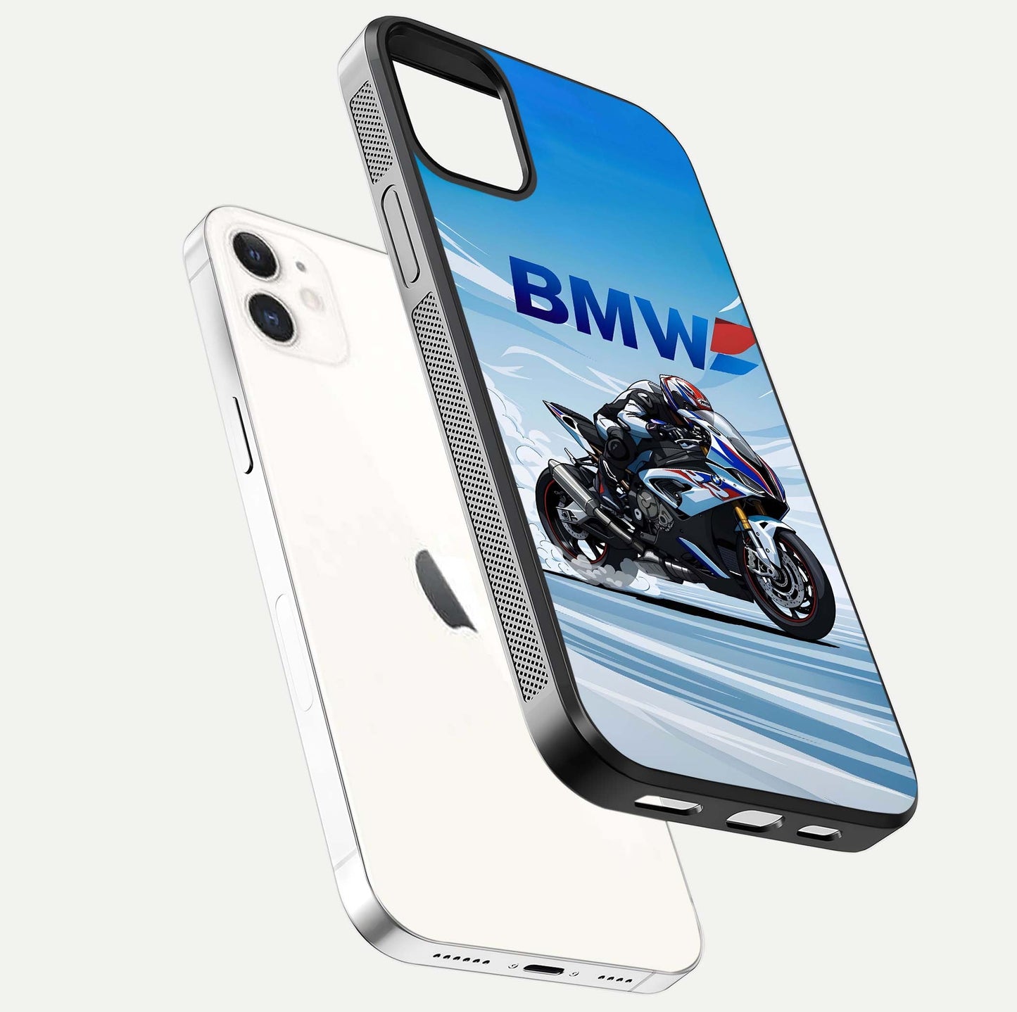BMW Power Drift Glass Case for iphone-12 floating mockup displaying bold drift artwork and glossy polish