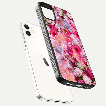 Bloom Crush Fantasy Glass Case for iphone-12 floating mockup showing floral pattern clarity and HD glass