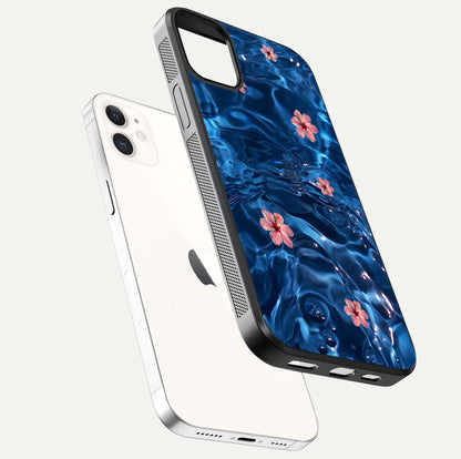 Blooming Water Drift Glass Case for iphone-12 floating dual-view mockup showing floral drift pattern and reflective surface