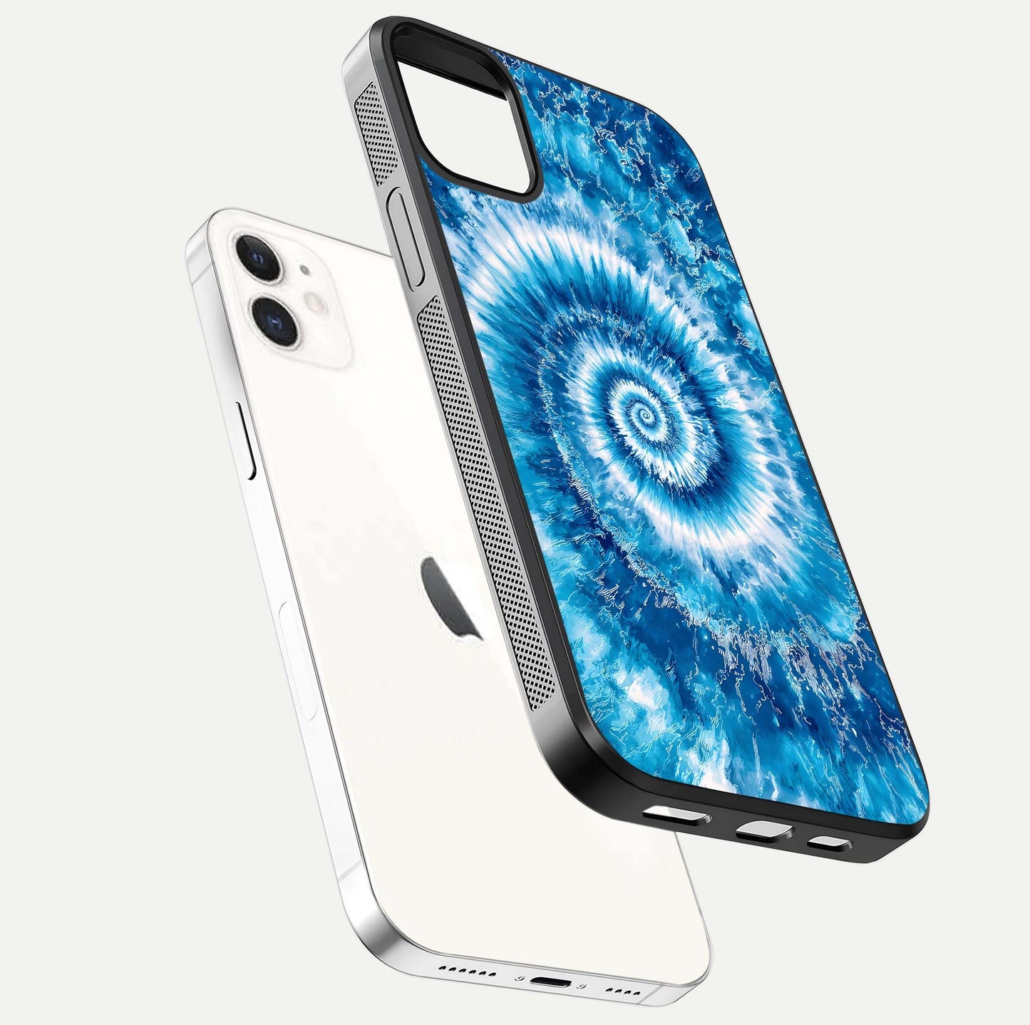 Blue Galaxy Wave Glass Case for iphone-12 floating mockup revealing cosmic depth and curved-edge texture
