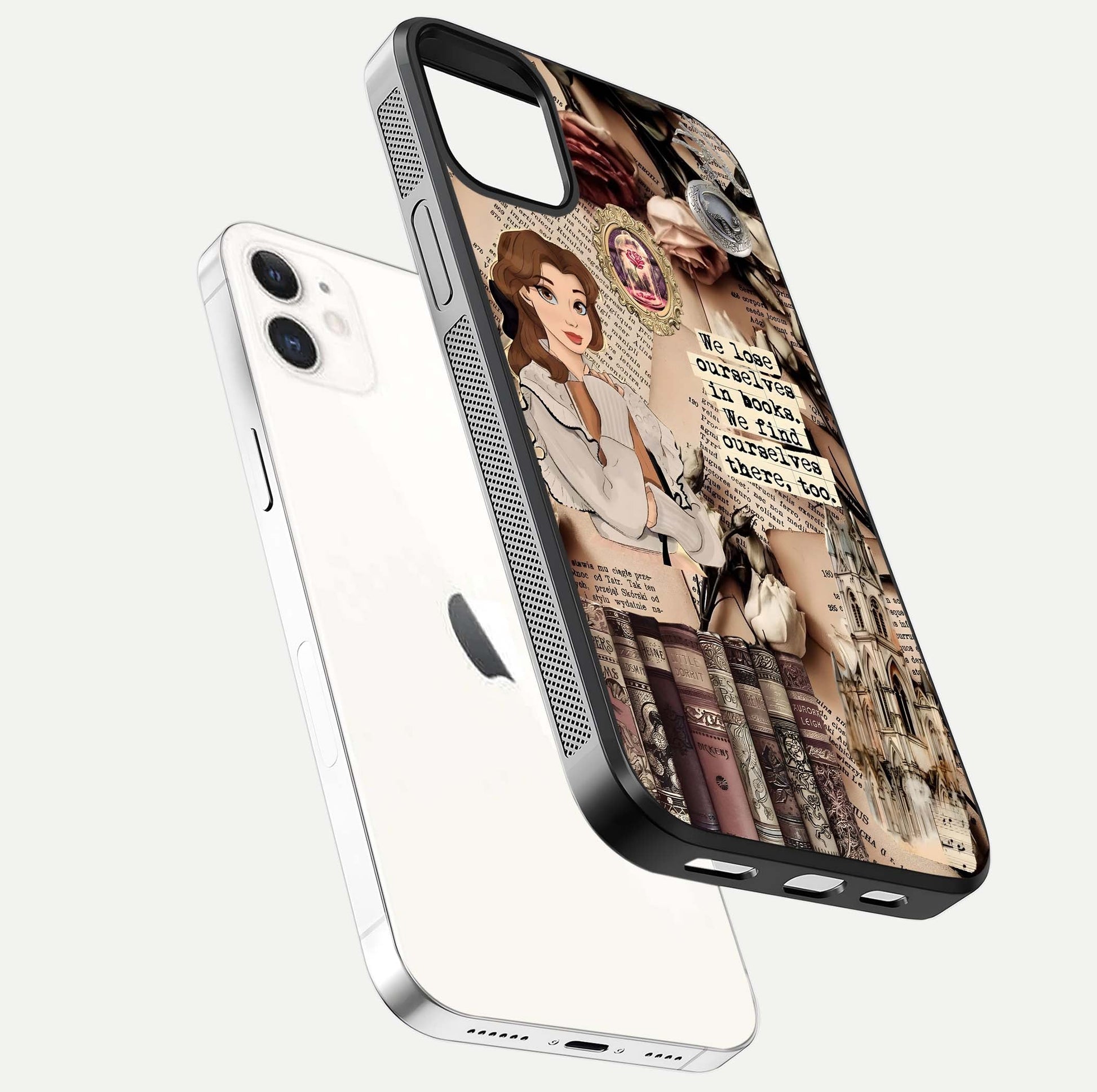 Bookish Dream World Glass Case for iphone-12 floating mockup capturing gloss shine and artistic balance