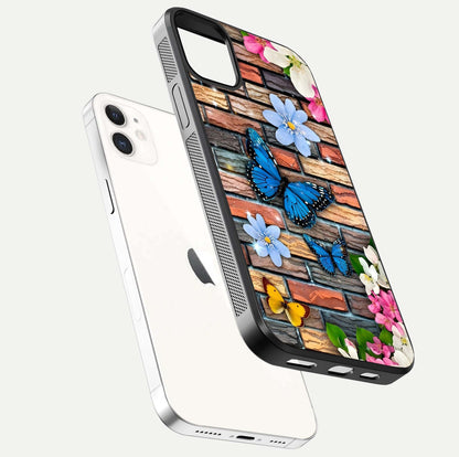 Brick Bloom Flight Glass Case for iphone-12 floating mockup displaying gloss reflection and pattern vibrancy