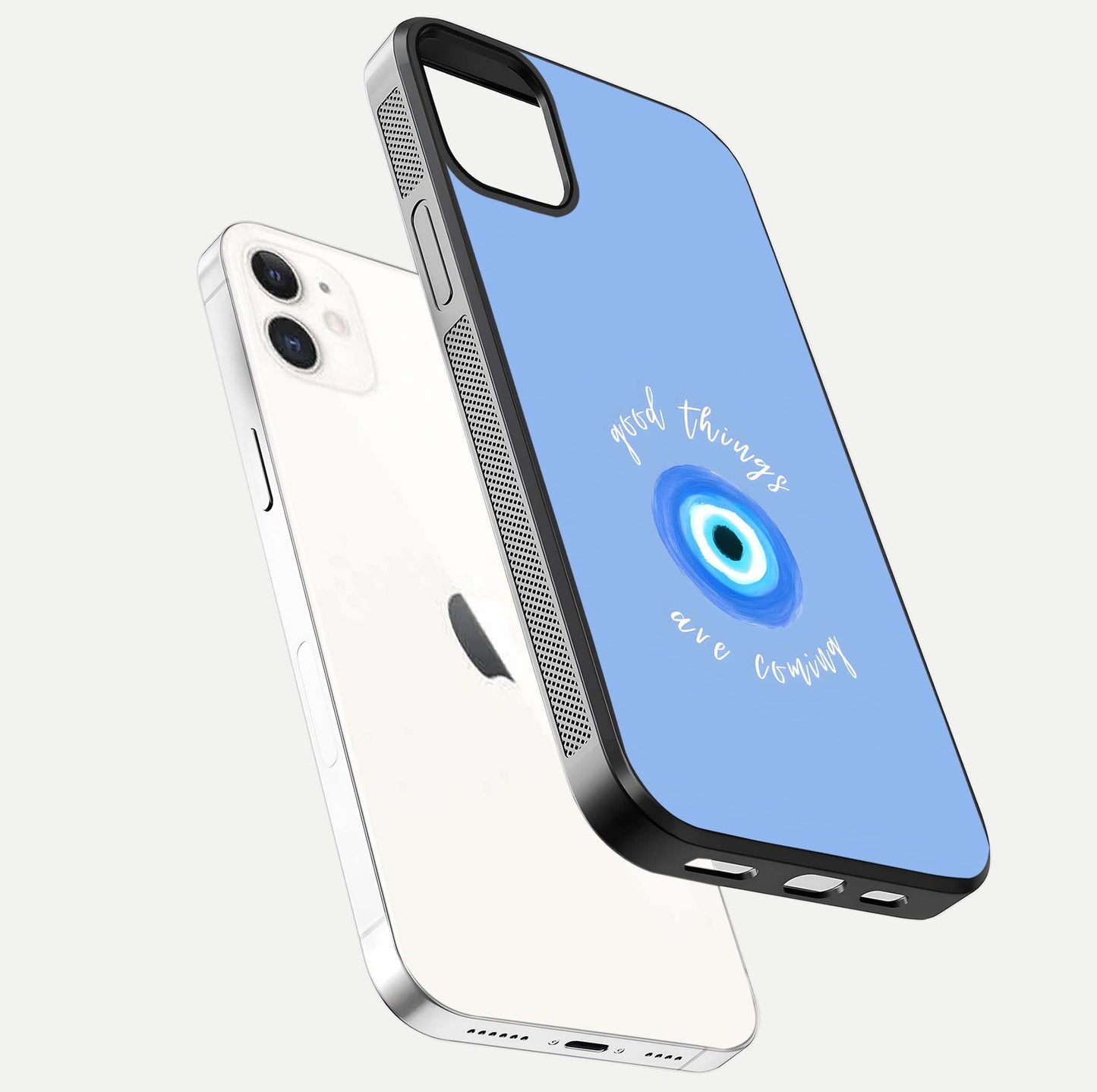 Bright Future Ahead Glass Case for iphone-12 floating mockup showing sleek design and positive quote print