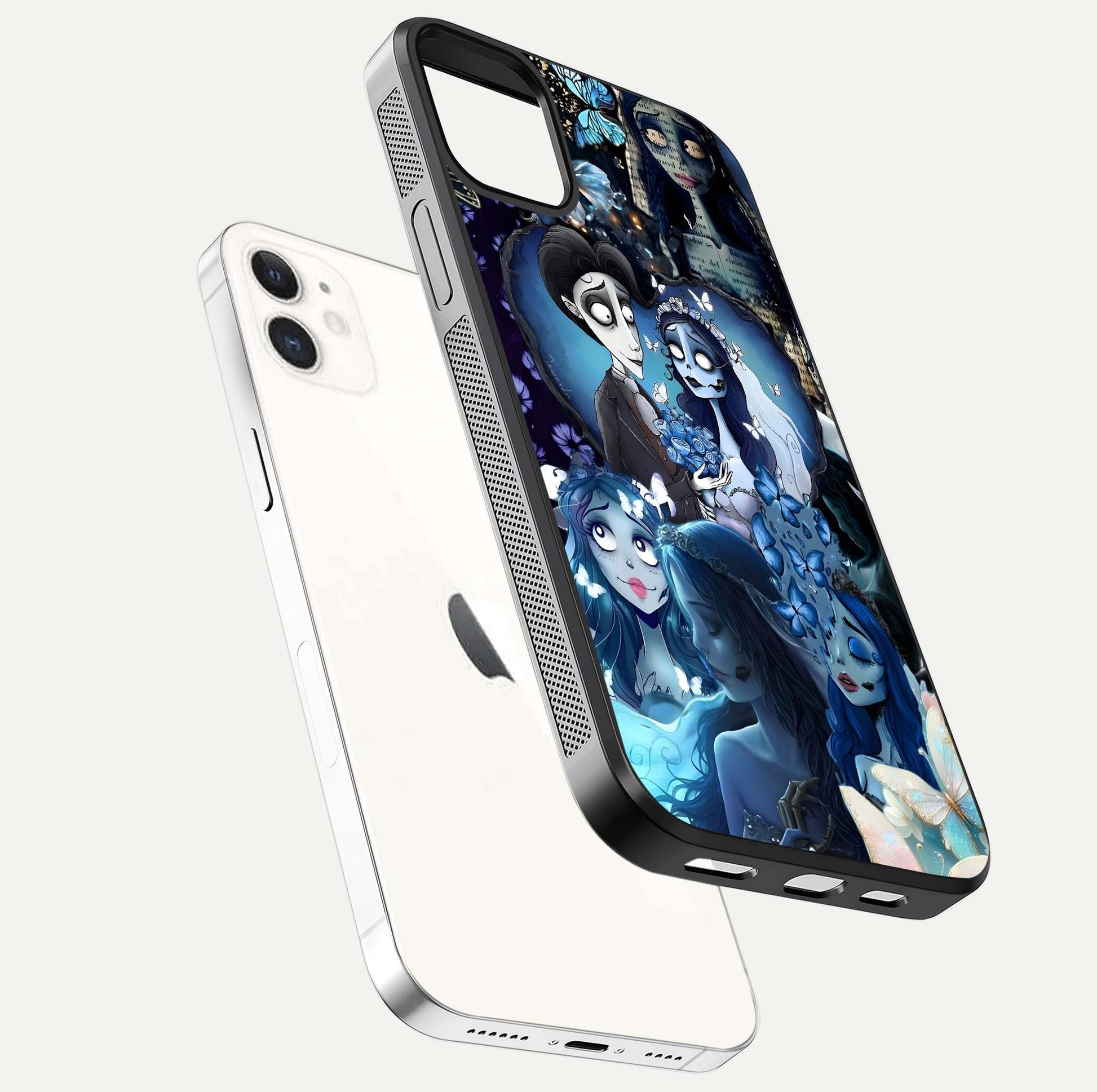 Butterfly Ghost Soul Glass Case for iphone-12 floating mockup showcasing spirit-like butterfly detail and gloss