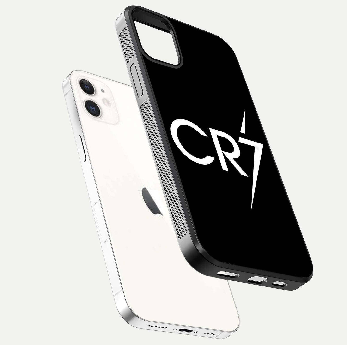 CR7 Elite Strike Glass Case for iphone-12 floating mockup displaying HD gloss and sporty texture