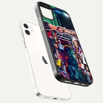 CYBERPUNK Legacy Glass Case for iphone-12 floating mockup showing HD gloss and neon glow detail